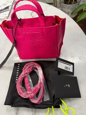 Ampersand As Apostrophe Mini Tote in Neon Pink python leather